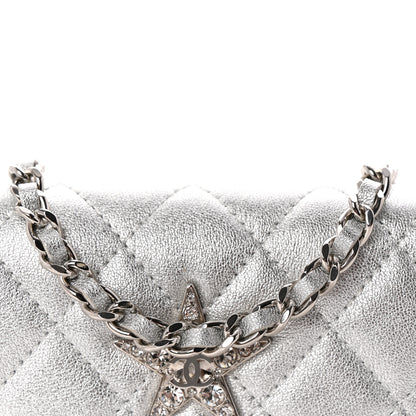 Chanel Metallic Goatskin Quilted Crystal CC Walk Of Fame Clutch With Chain Silver 7 of 9