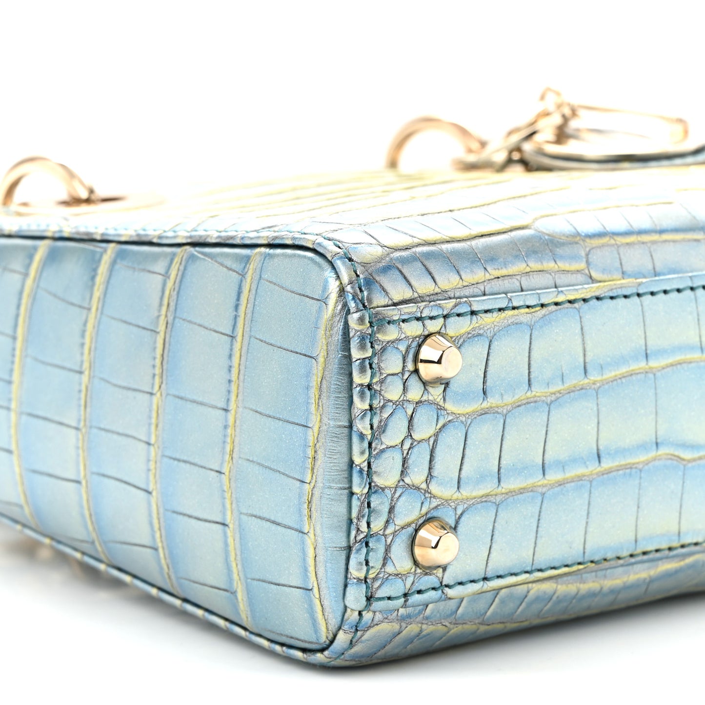 Metallic Alligator Mini Lady Dior Metal Blue