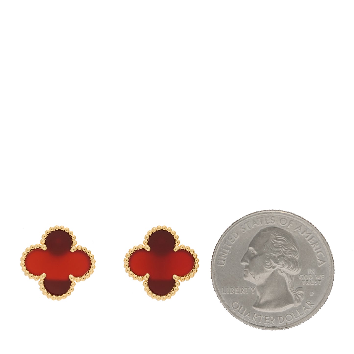 18K Yellow Gold Carnelian Vintage Alhambra Earrings