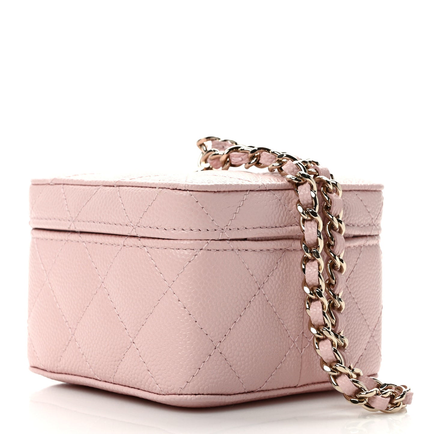 Caviar Quilted Mini Vanity Wrist Case With Chain Light Pink