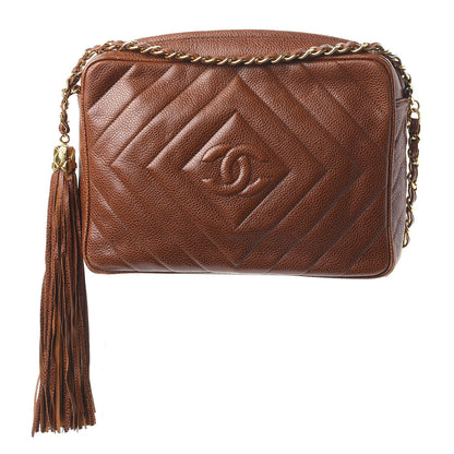 Chanel Caviar Chevron Quilted Tassel Camera Case Brown 1 of 17