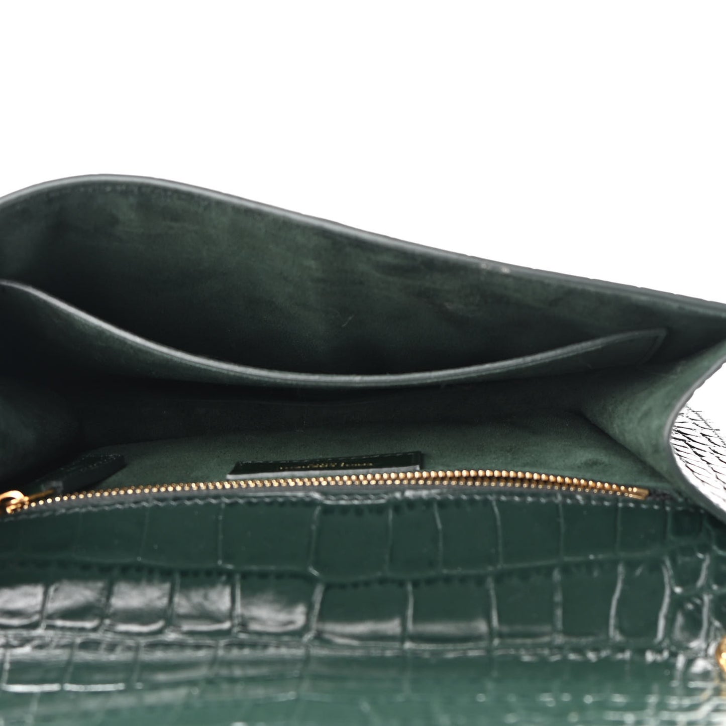 Calfskin Crocodile Embossed Carre Satchel Dark Mint