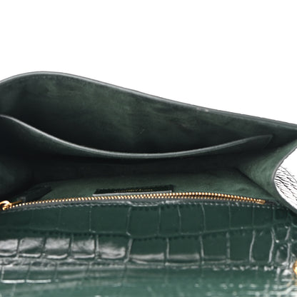 Saint Laurent Calfskin Crocodile Embossed Carre Satchel Dark Mint 5 of 9