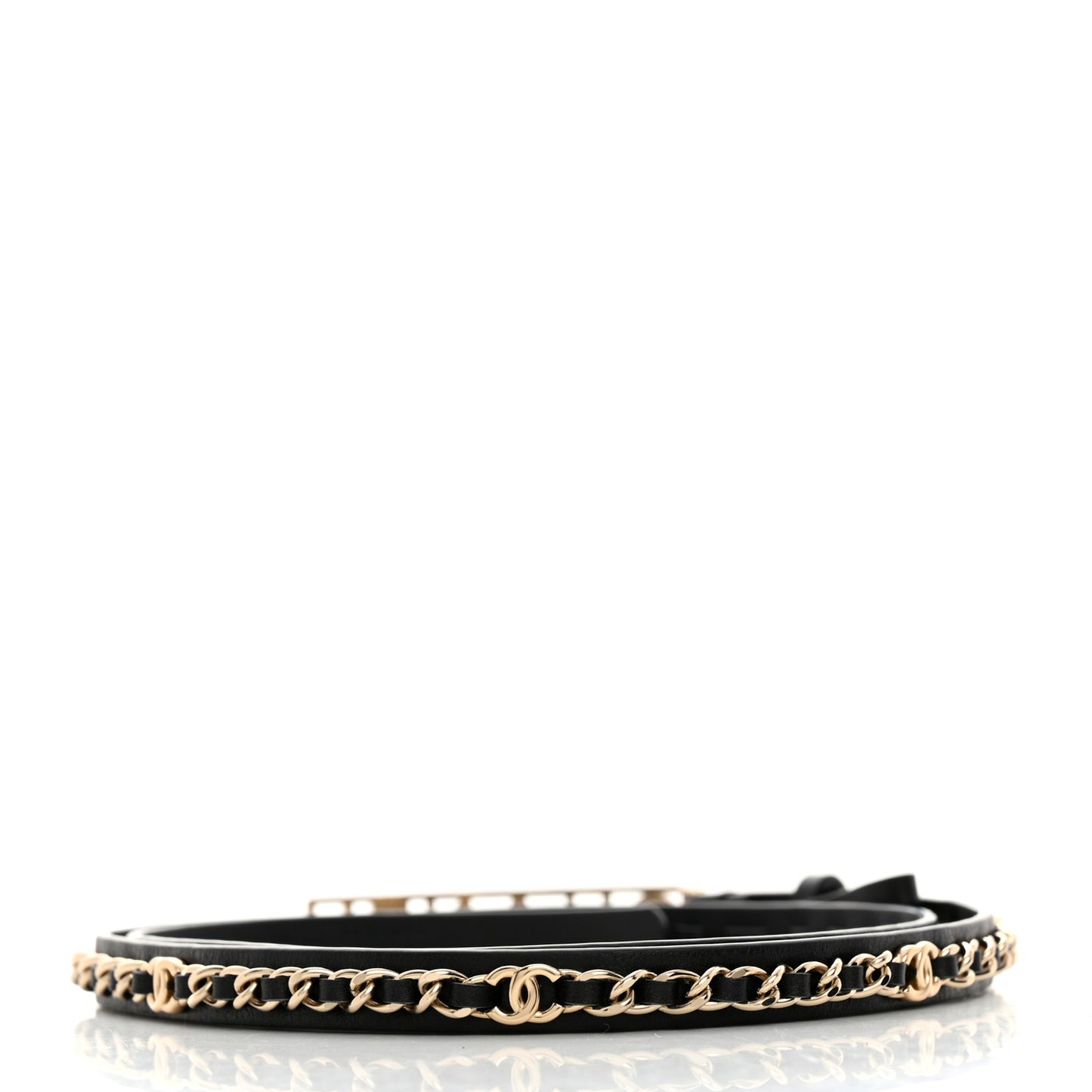 Calfskin Chain Logo Skinny Belt 80 32 Black