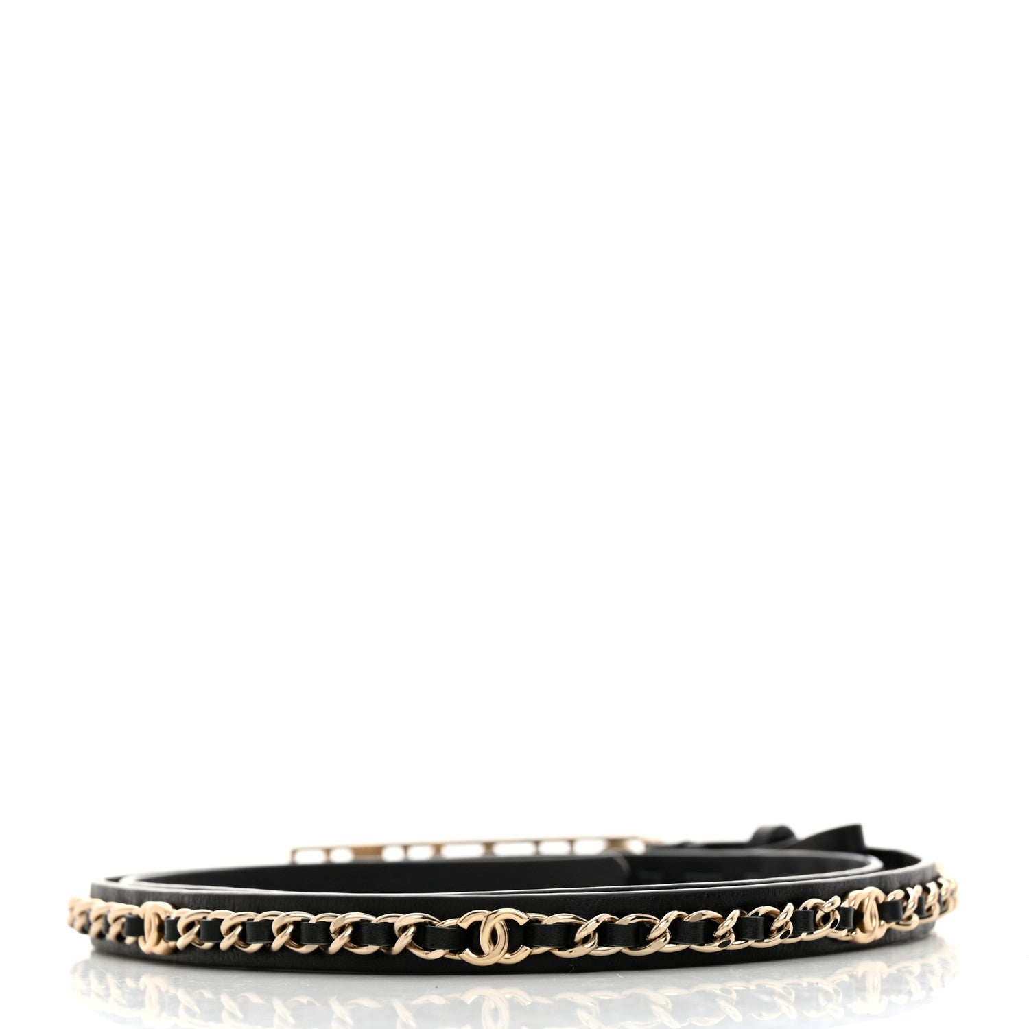 Chanel Calfskin Chain Logo Skinny Belt 80 32 Black 2 of 6