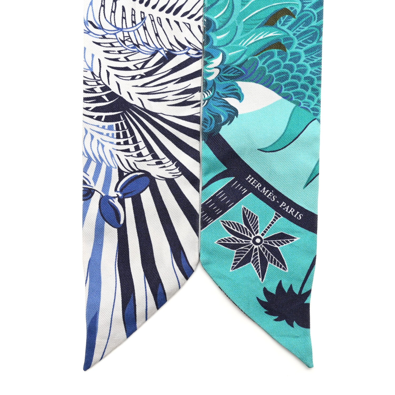 Hermes Silk Mythiques Phoenix Coloriages Twilly White Bleu Turquoise 2 of 6