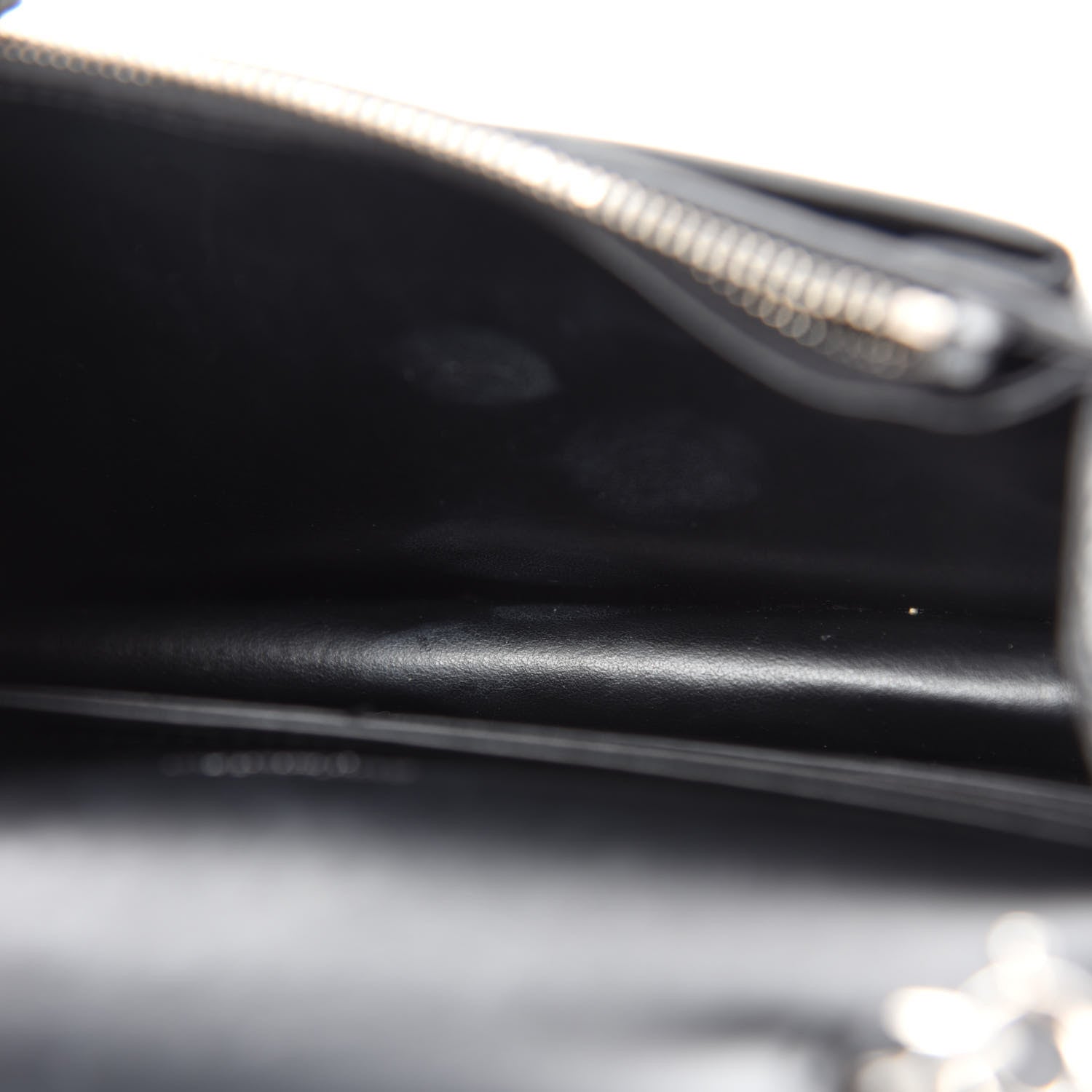 Saint Laurent Calfskin Crocodile Embossed Monogram Sunset Top Handle Chain Wallet Black 10 of 12
