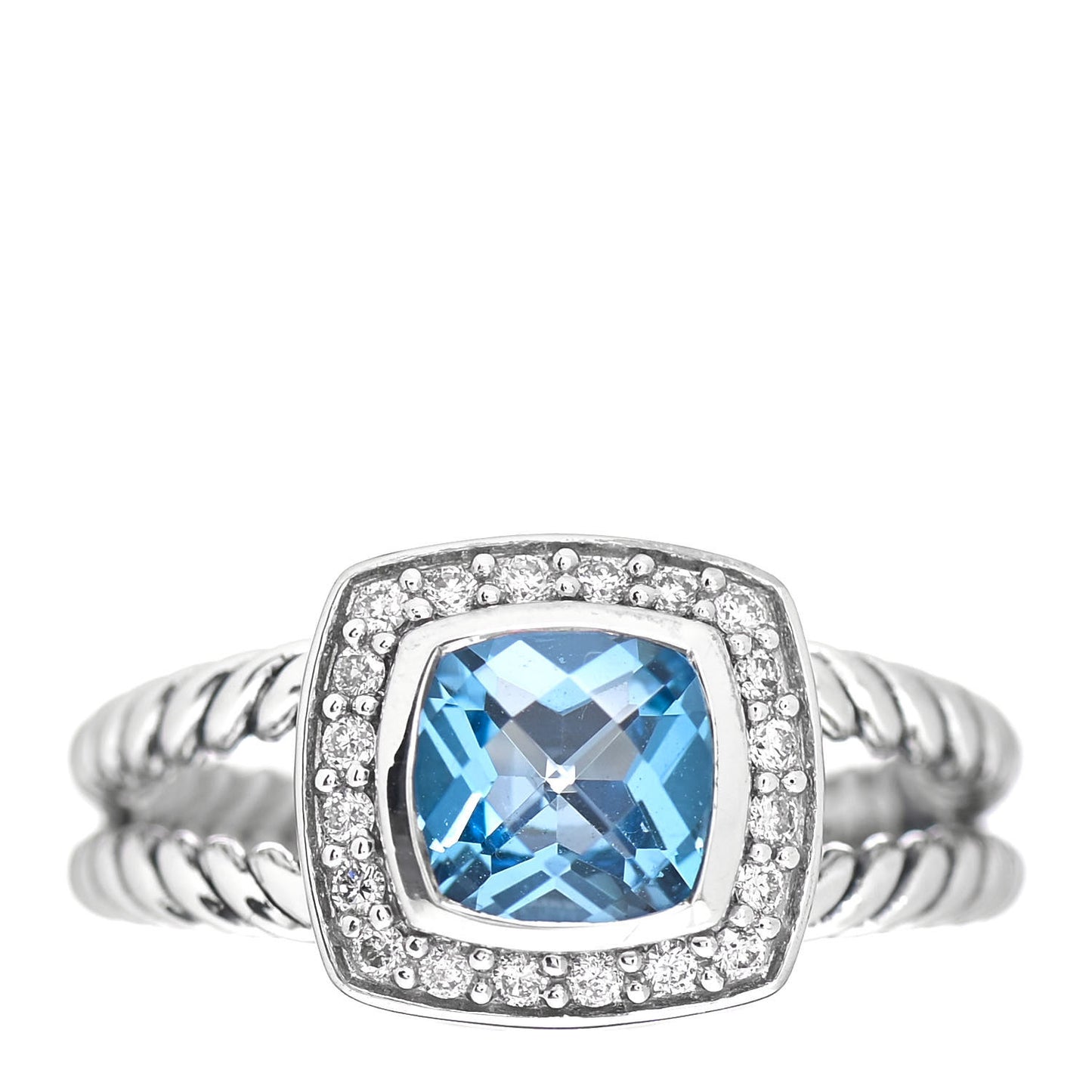 Sterling Silver Diamond Blue Topaz 7mm Petite Albion Ring 54 7