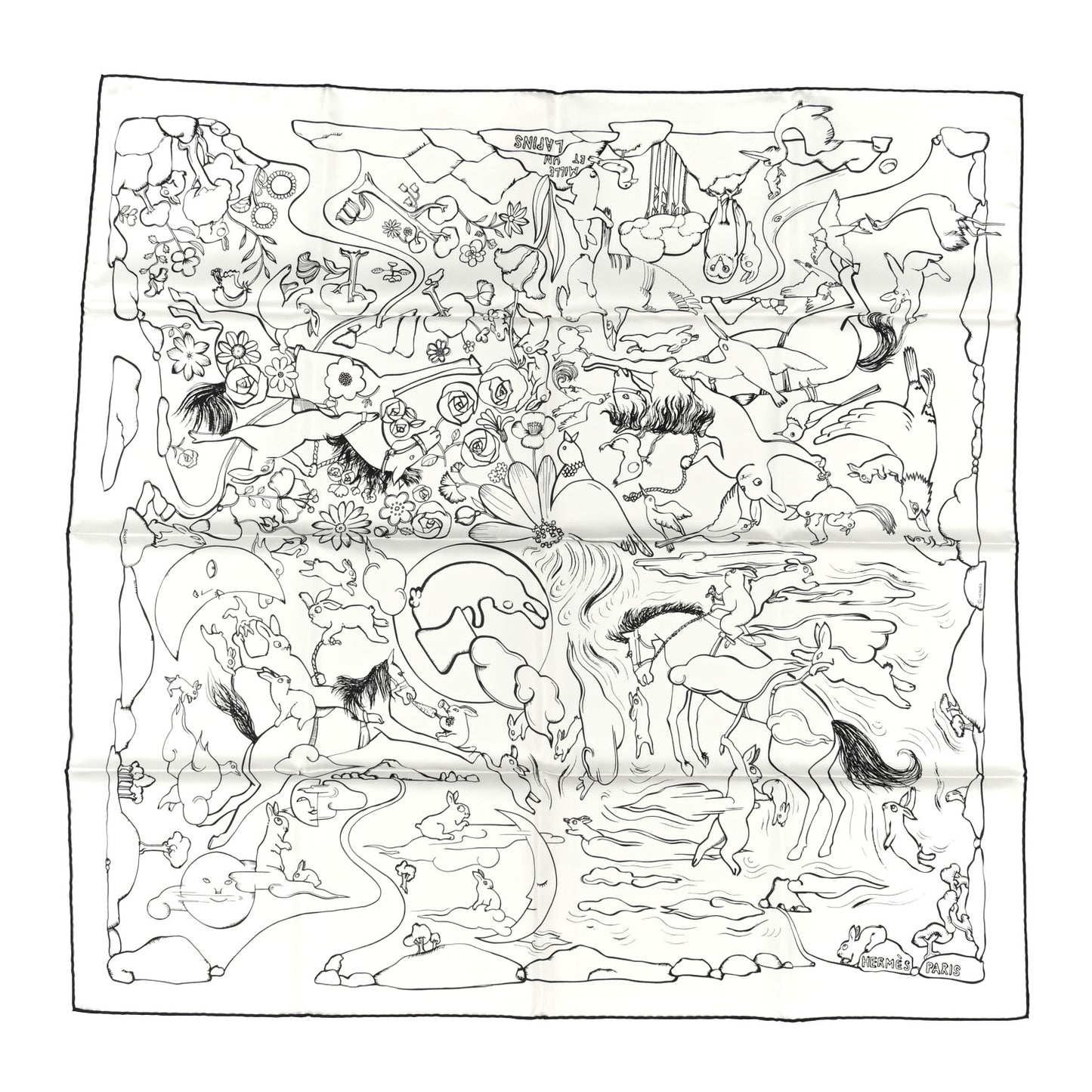 Silk Mille Et Un Lapins Scarf 90 White Black
