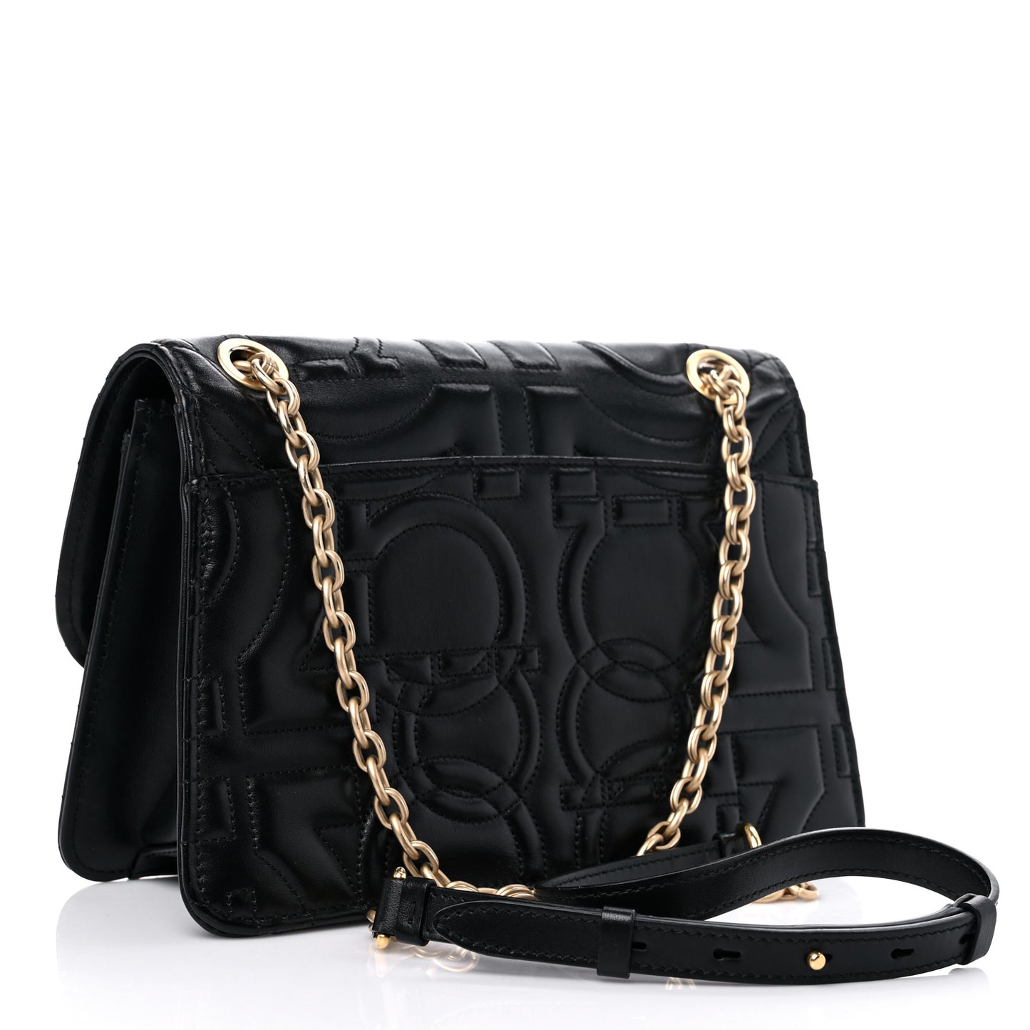 Calfskin Quilted Gancini Flap Bag Black