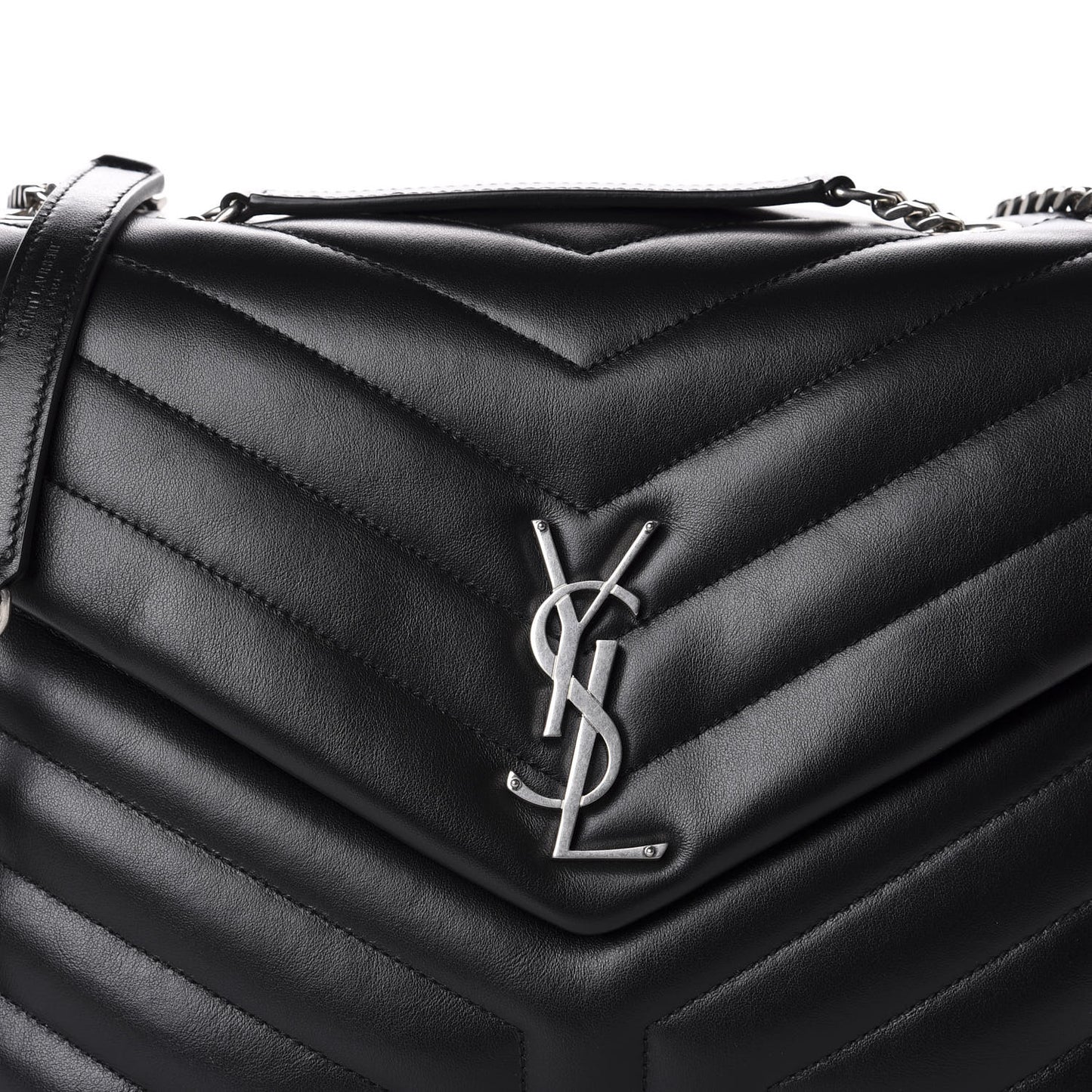 Calfskin Y Quilted Monogram Medium Loulou Chain Satchel Black