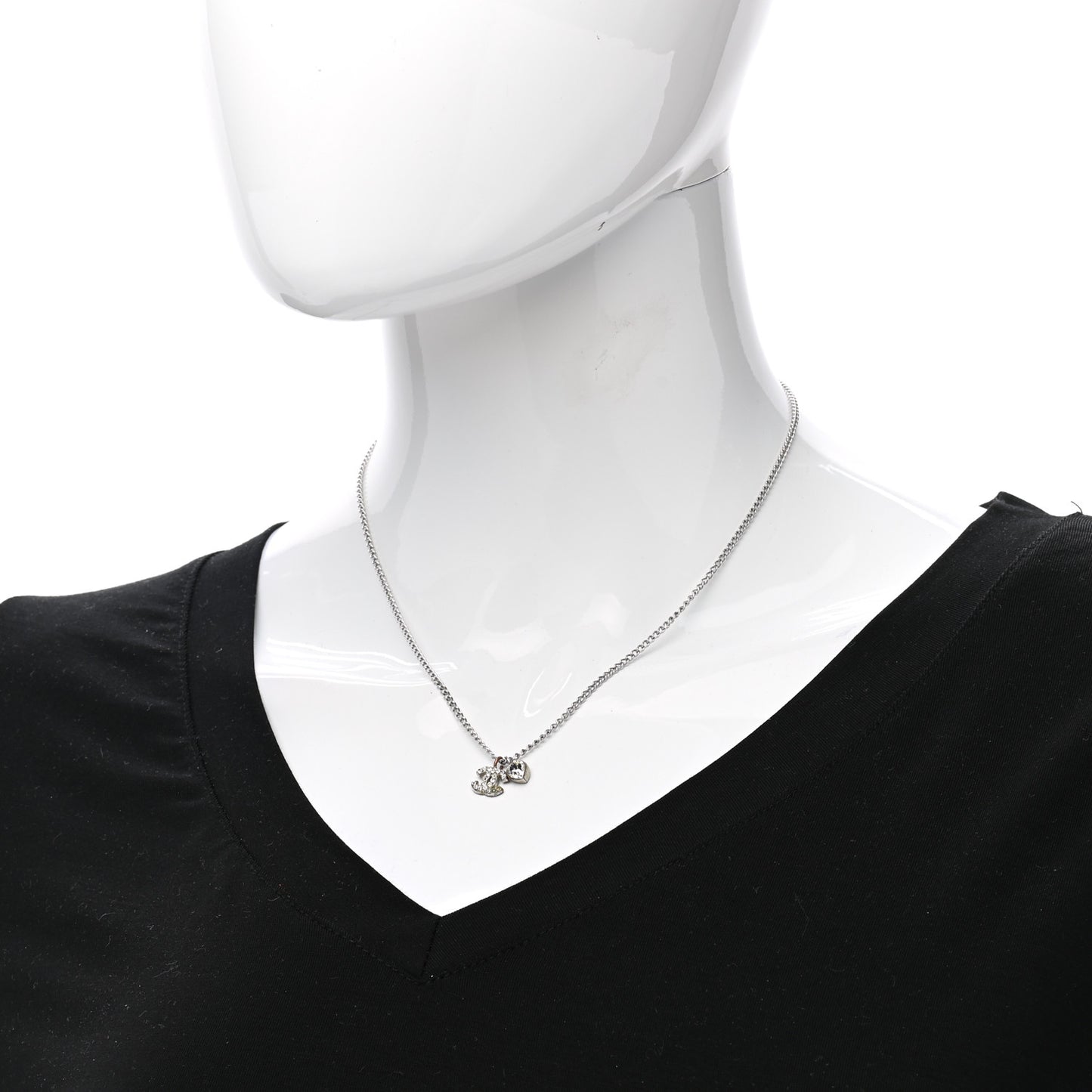 Crystal CC Heart Necklace Silver