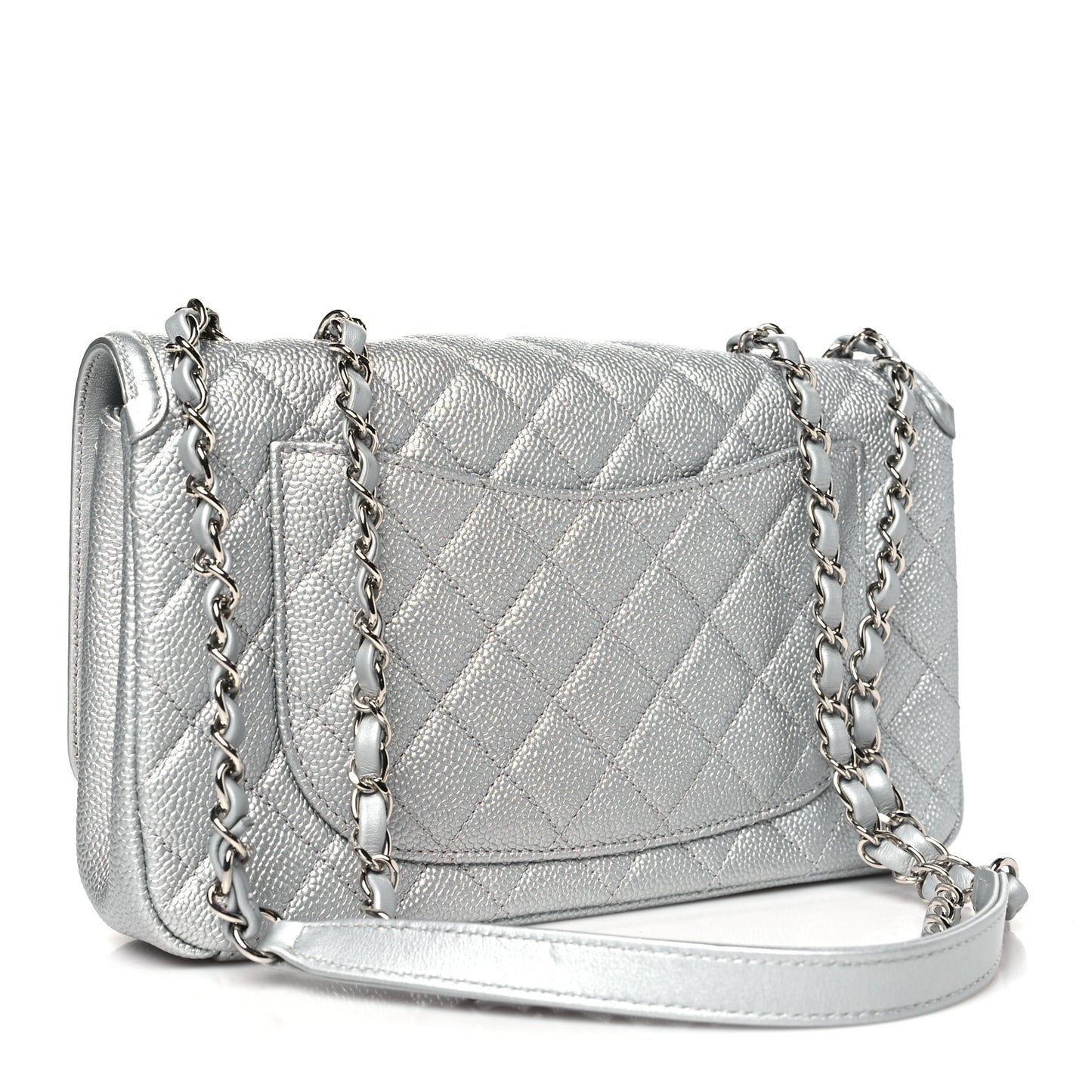 Metallic Caviar Quilted Medium CC Filigree Flap Silver