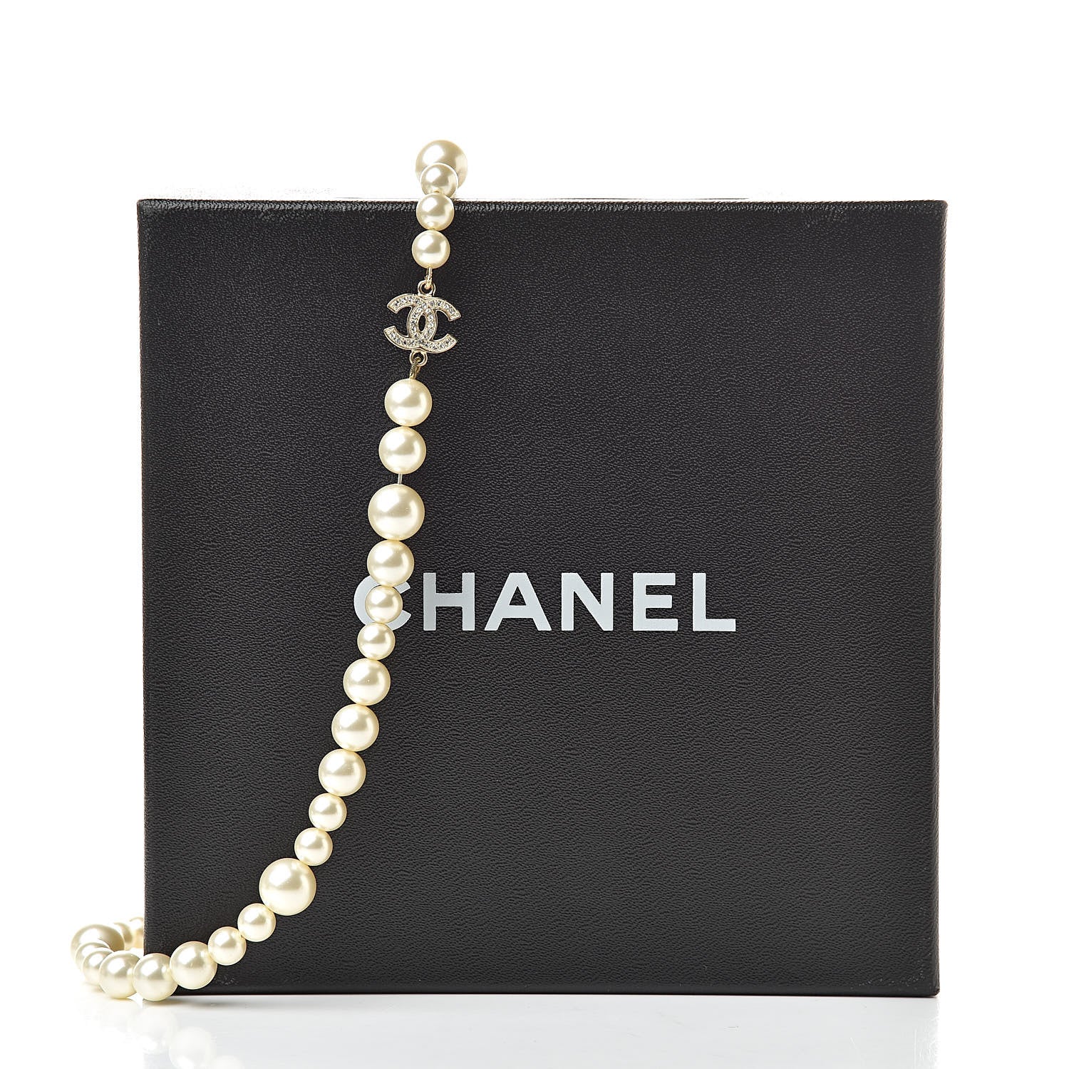 Chanel Graduated Pearl Crystal CC Long Necklace Gold 5 of 5