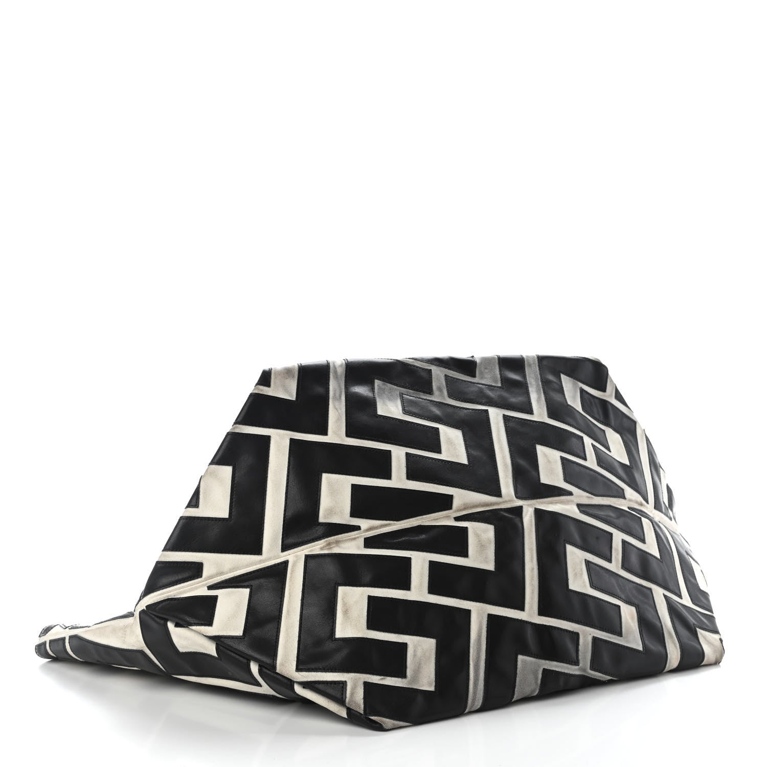 Celine Calfskin Logo Patchwork Cabas Black White 4 of 11