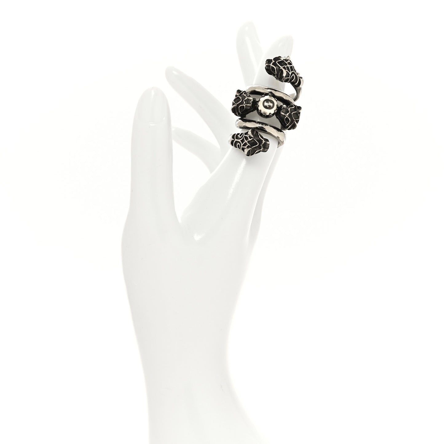 Metal Pearl Tiger Heads Double Wrap Ring S Silver