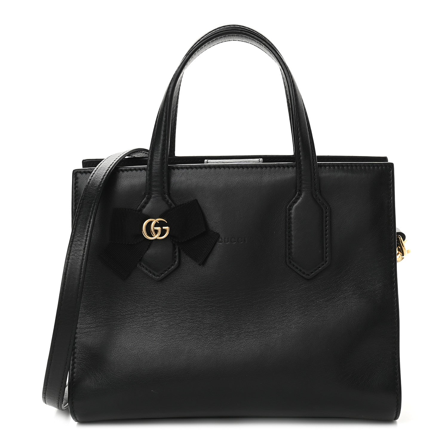 Gucci Calfskin Marmont Ribbon Top Handle Bag Black 1 of 10