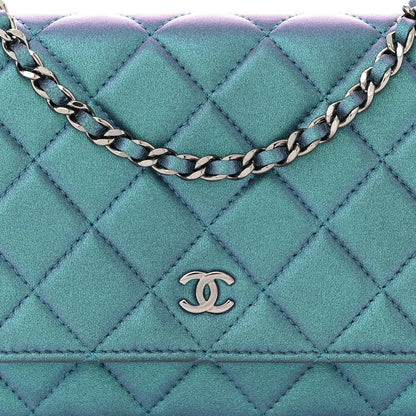 Chanel Iridescent Lambskin Quilted Wallet On Chain WOC Turquoise 9 of 12