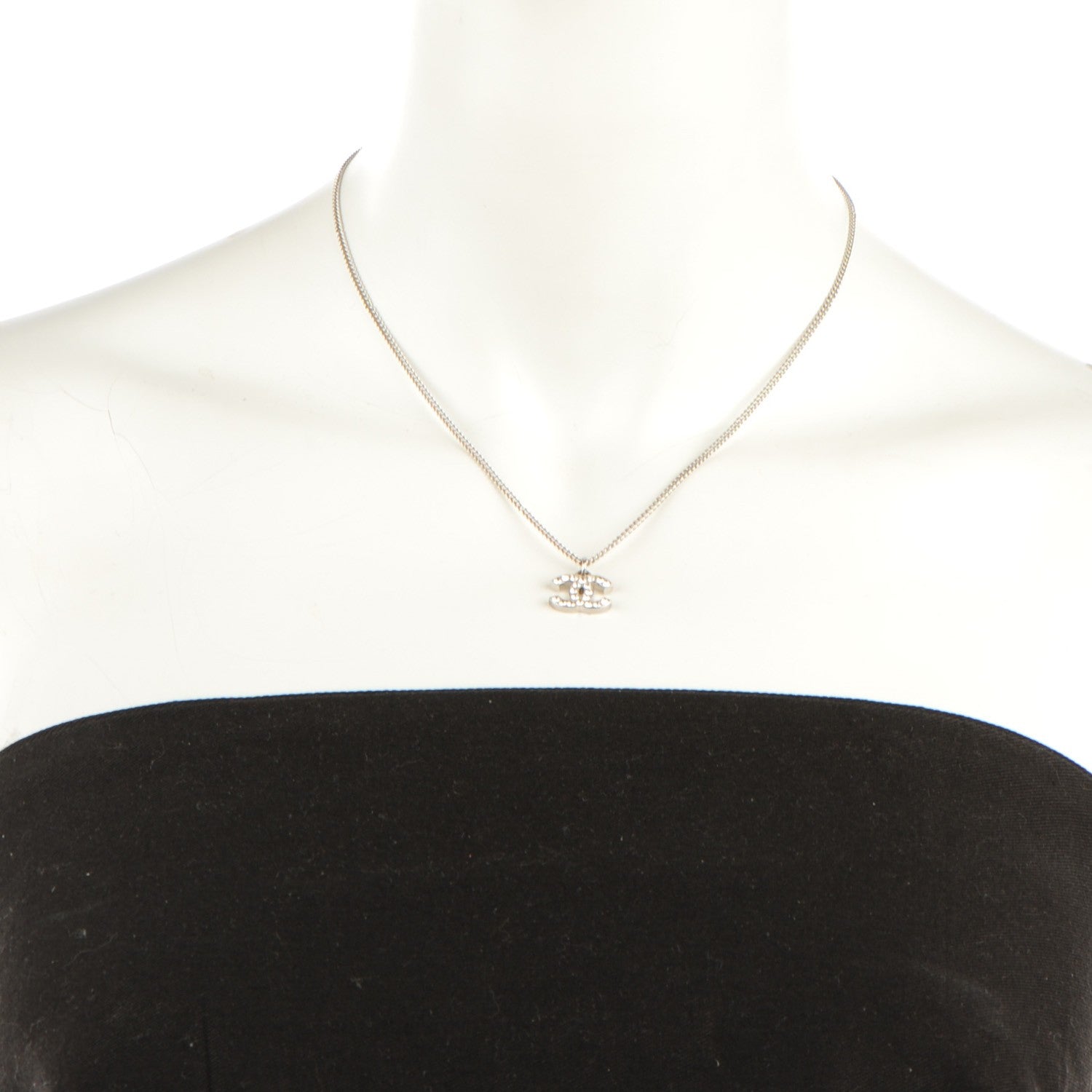 Chanel Crystal Timeless CC Necklace Silver 2 of 4