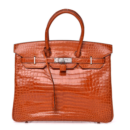 Hermes Shiny Porosus Crocodile Birkin 35 Orange 1 of 33