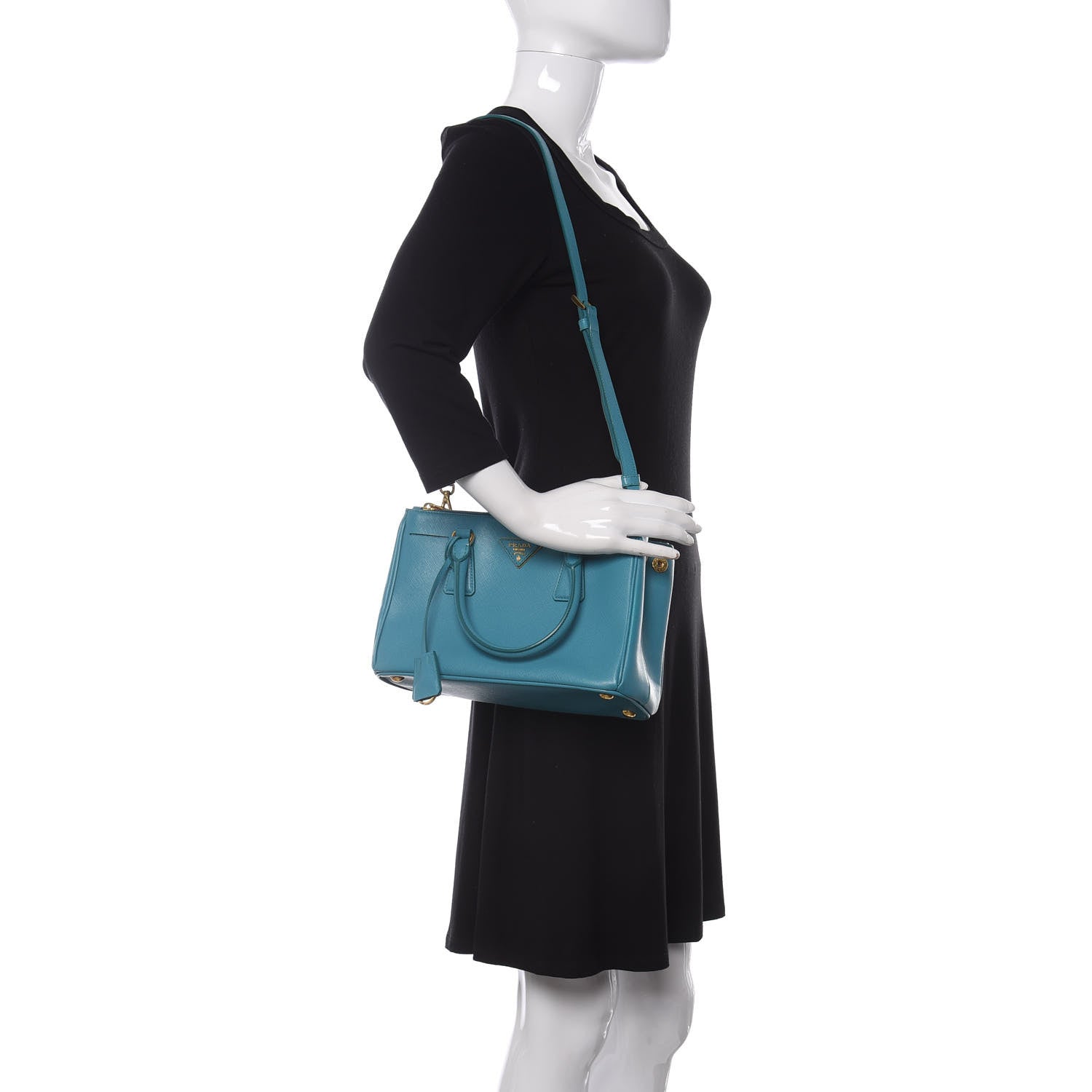 Prada Saffiano Mini Galleria Double Zip Tote Turchese 2 of 9