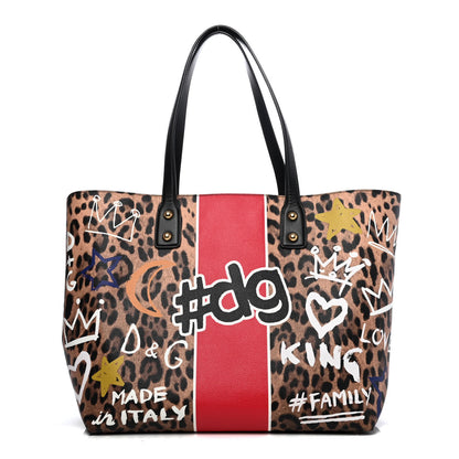 Dolce & Gabbana Calfskin Leopard Graffiti Print Beatrice Tote Black 1 of 4