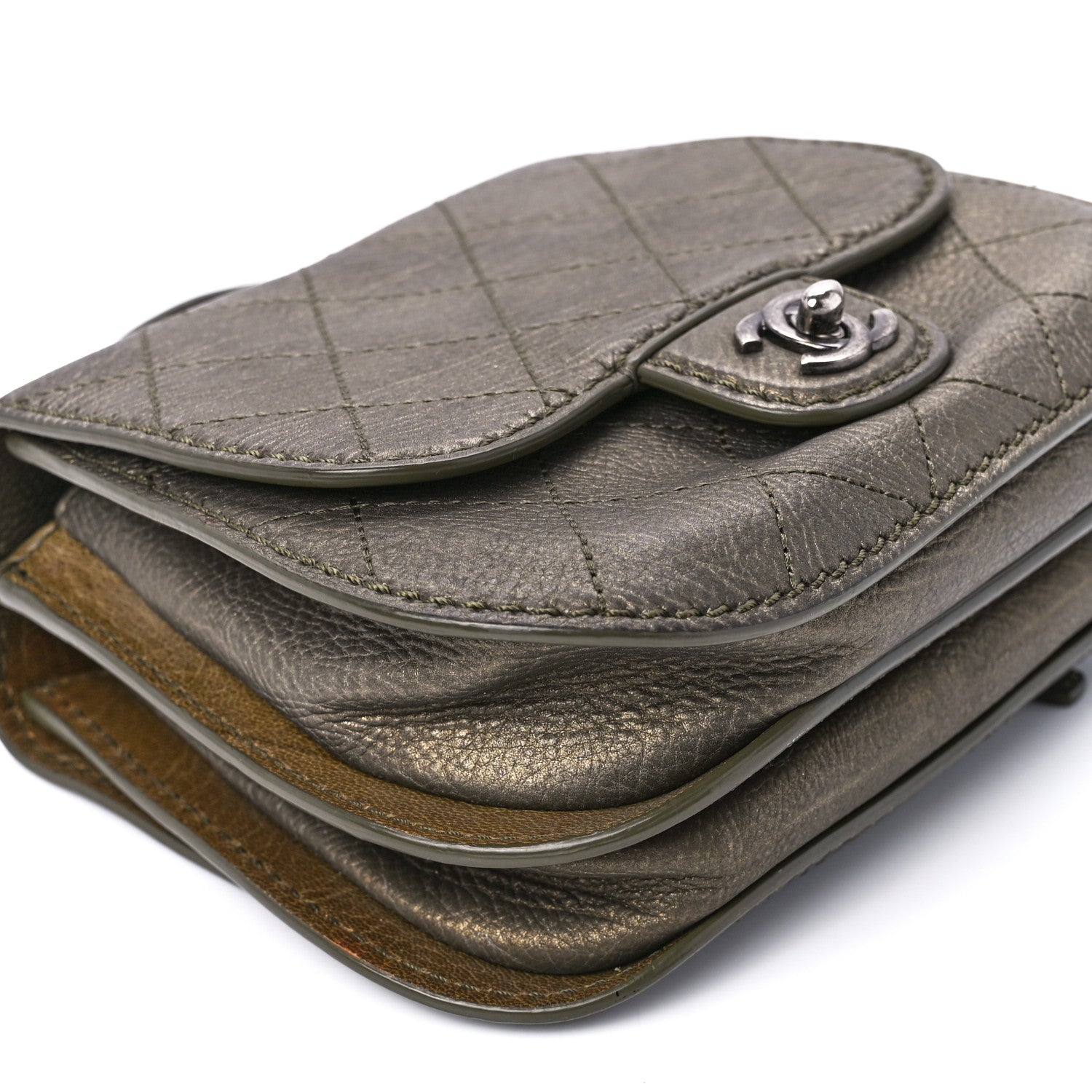 Chanel Metallic Calfskin Small Coco Twin Flap Dark Green 11 of 13