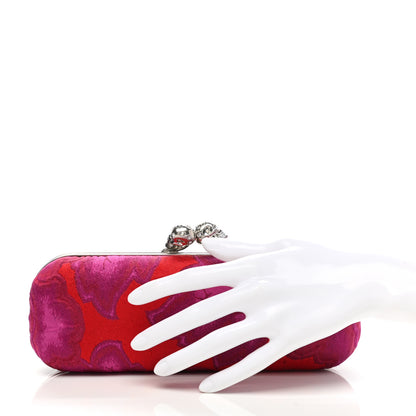 Alexander McQueen Silk Brocade Twin Skull Box Clutch Fuchsia Red 2 of 8