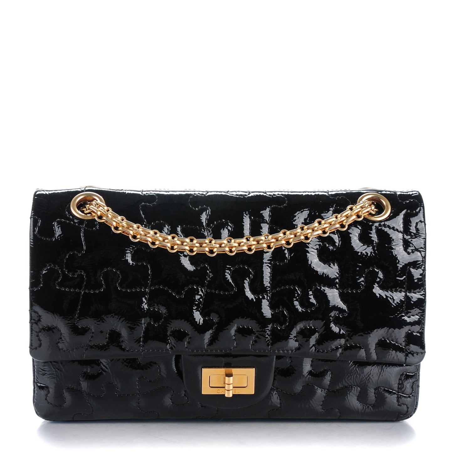 Crackled Patent Calfskin Puzzle 2.55 Reissue 225 Flap Black