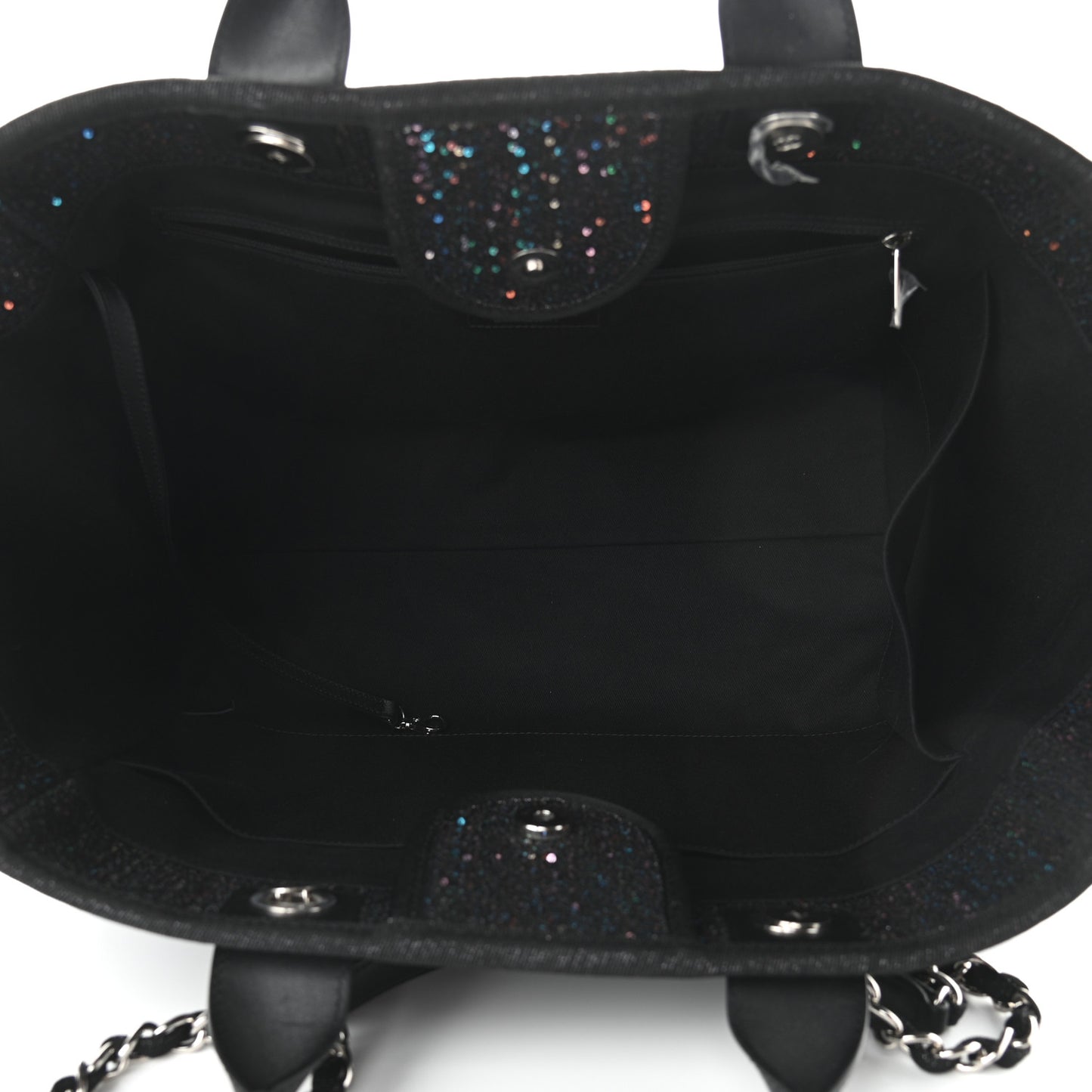 Calfskin Sequin Medium Deauville Tote Black