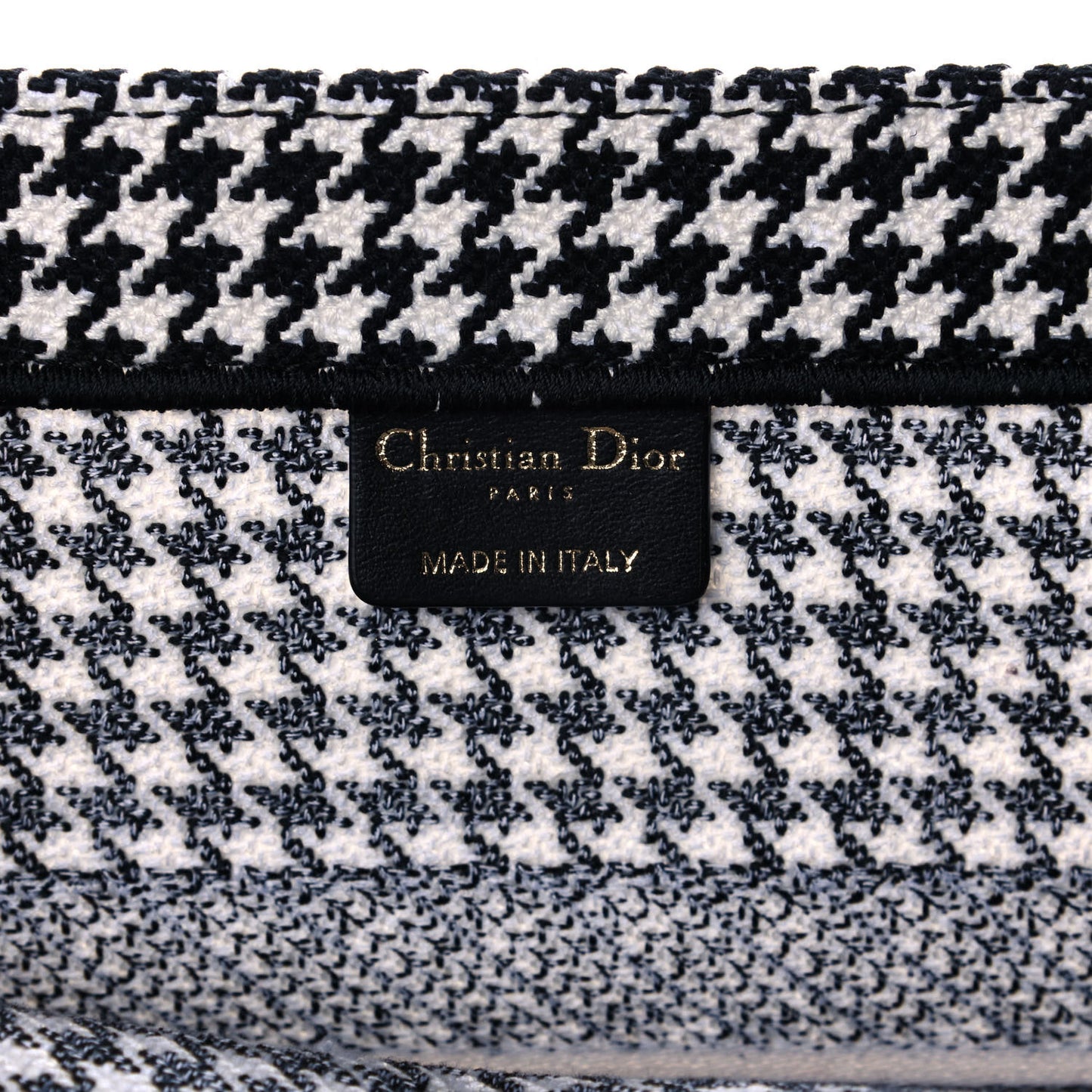 Canvas Houndstooth Embroidered Medium Book Tote Black White