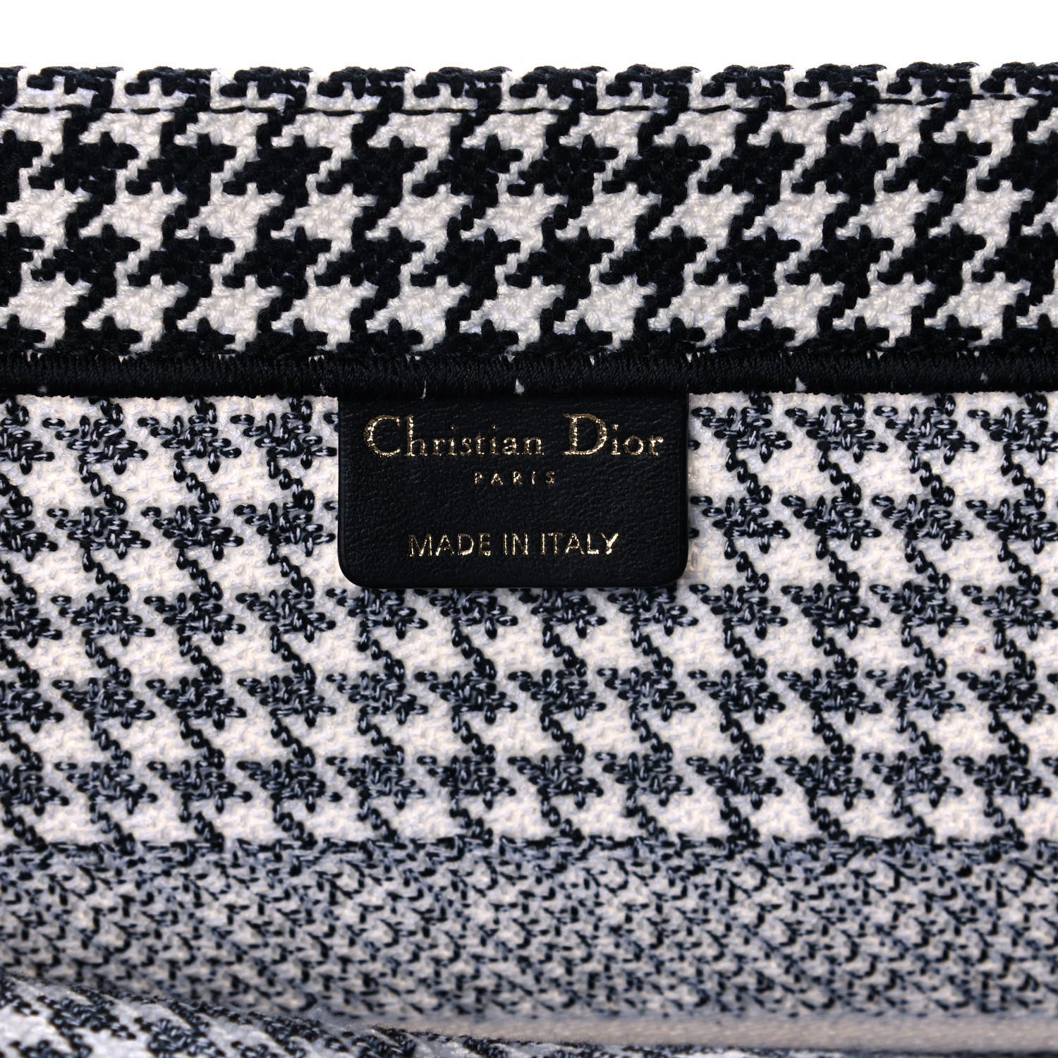 Christian Dior Canvas Houndstooth Embroidered Medium Book Tote Black White 6 of 11