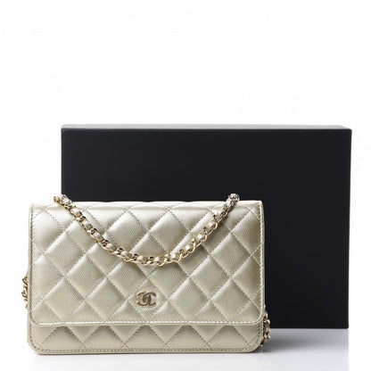 Chanel Metallic Caviar Quilted Wallet on Chain WOC Gold 12 of 12