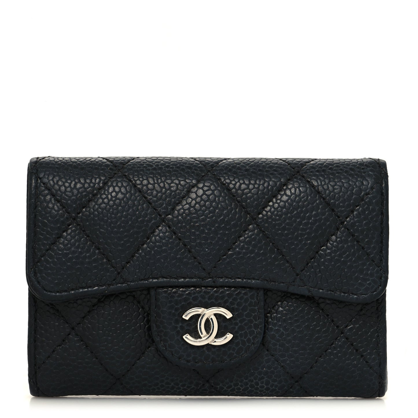 Caviar Quilted Flap Card Holder Wallet Black