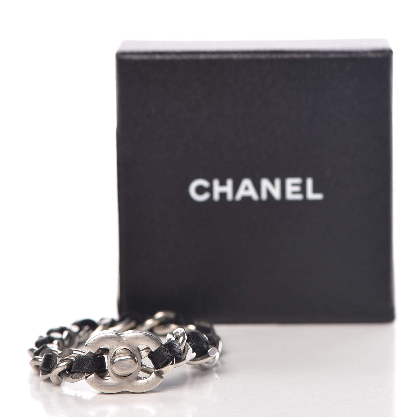 Lambskin CC Turnlock Chain Bracelet L Black