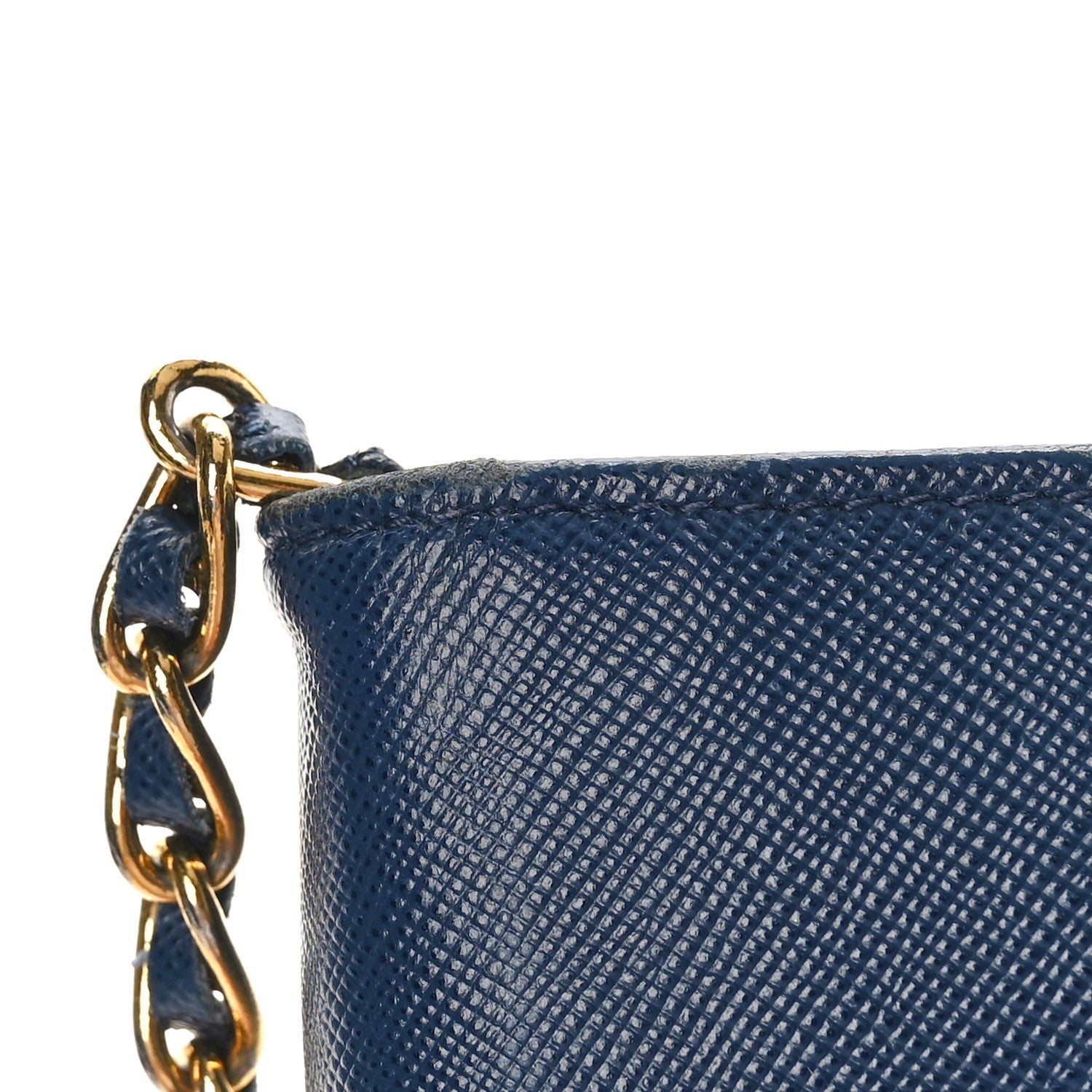 Prada Saffiano Metal Oro Chain Wallet Bleutte 11 of 13