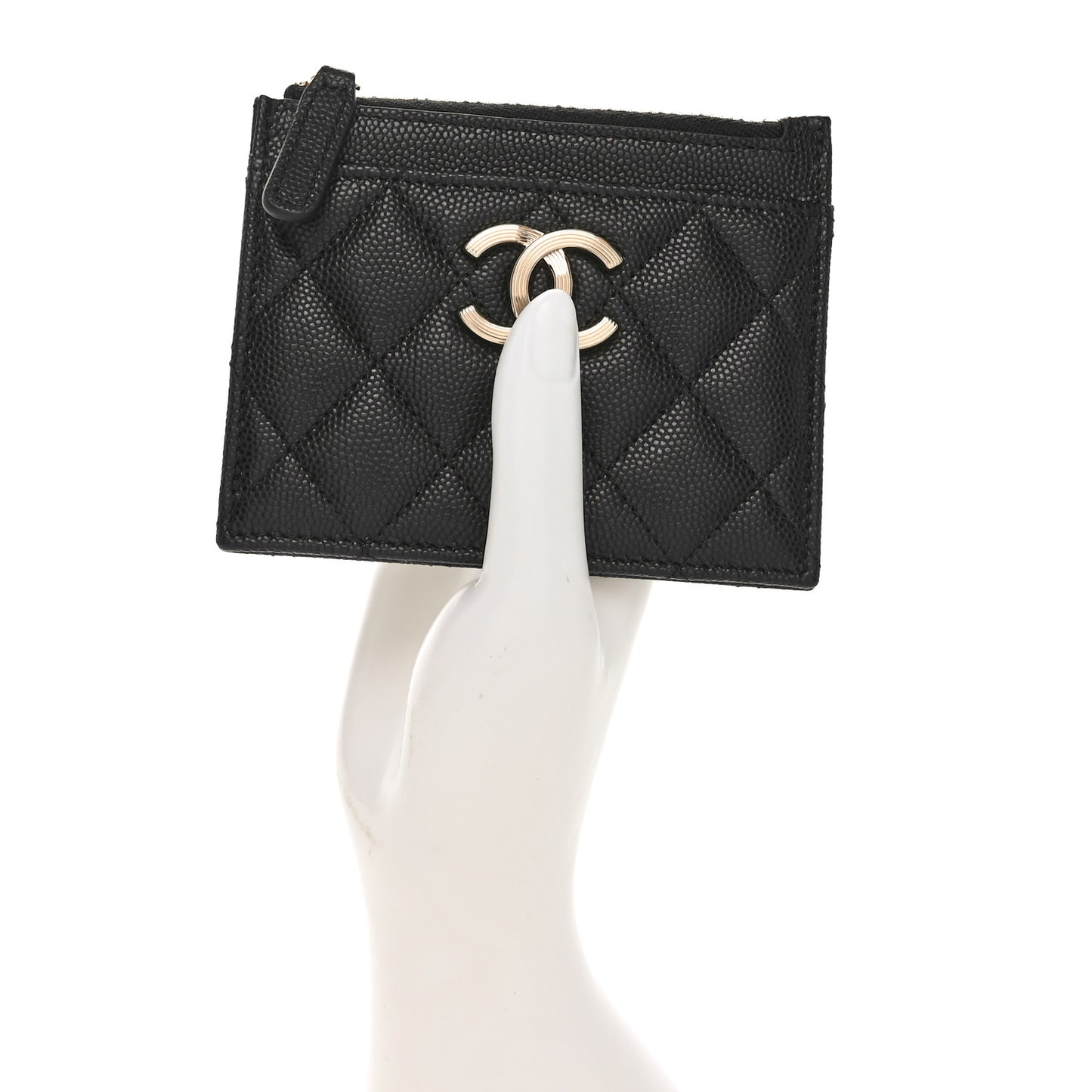Caviar Quilted CC Zip Card Holder Black