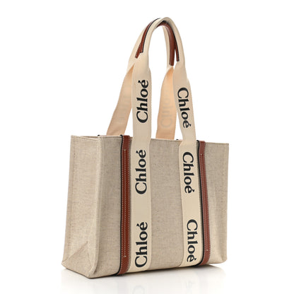 Chloe Cotton Calfskin Medium Woody Ribbon Tote White Brown 3 of 11