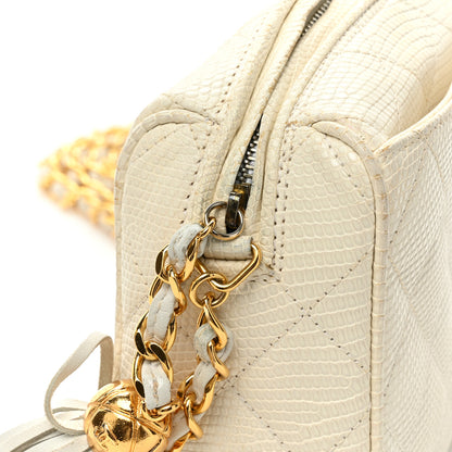 Chanel Lizard Diamond Quilted Tassel Camera Case White 16 of 21