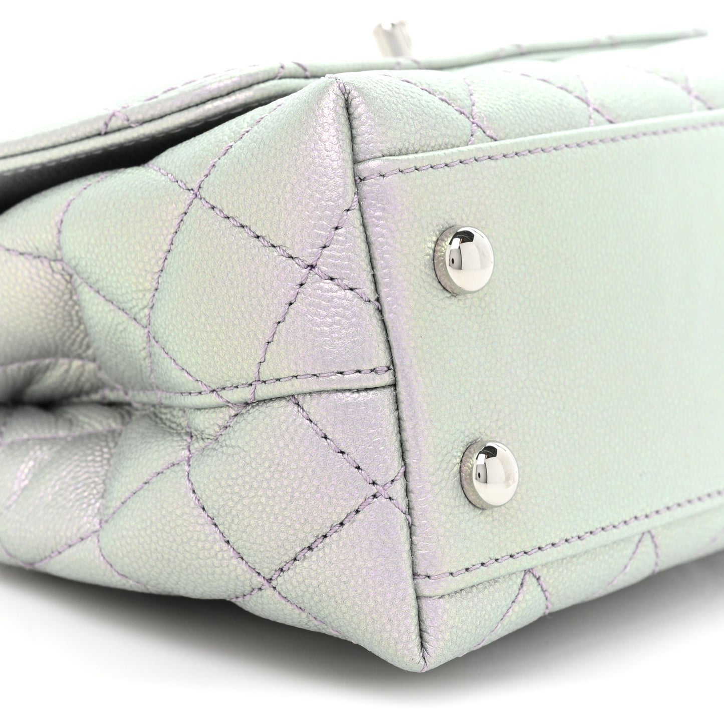 Iridescent Caviar Quilted Extra Mini Coco Handle Flap Purple