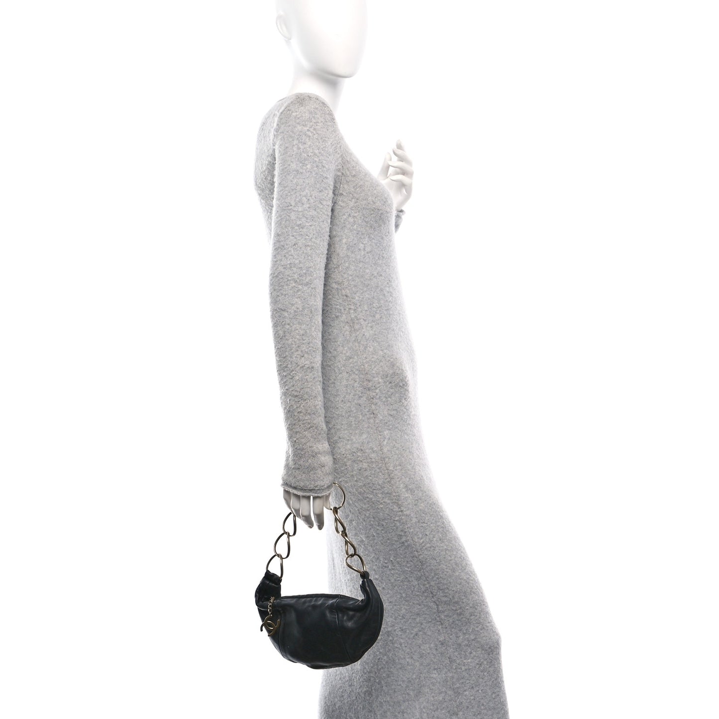 Lambskin Small Chain Hobo Black