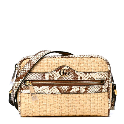 Gucci Raffia Elaphe Mini Ophidia Shoulder Bag Natural Cream Brown 1 of 4