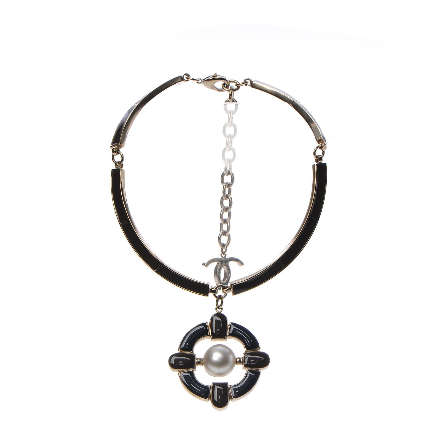 Chanel Gripoix Poured Glass Pearl Choker Necklace Gold 3 of 6