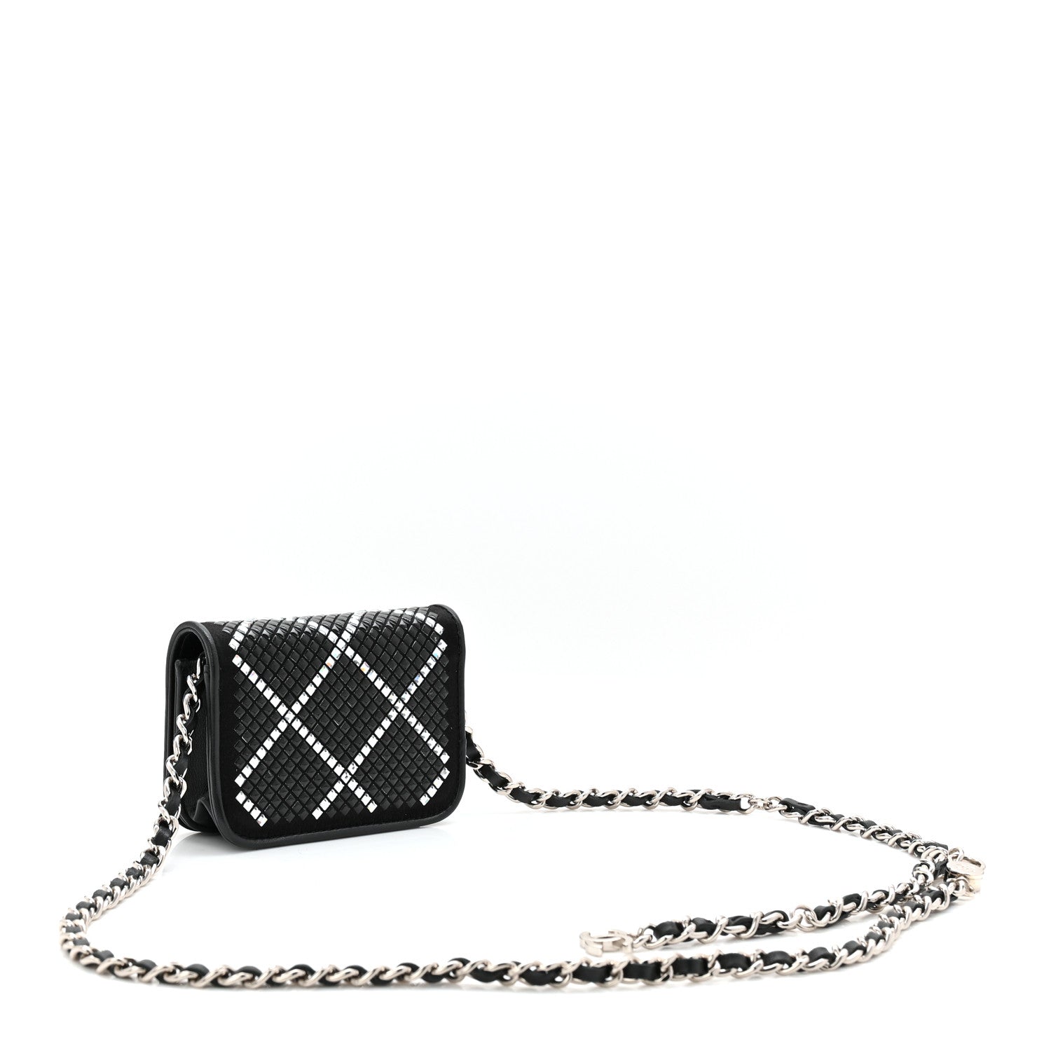 Chanel Lambskin Crystal Quilted Mini Chain Belt Bag Black 3 of 10