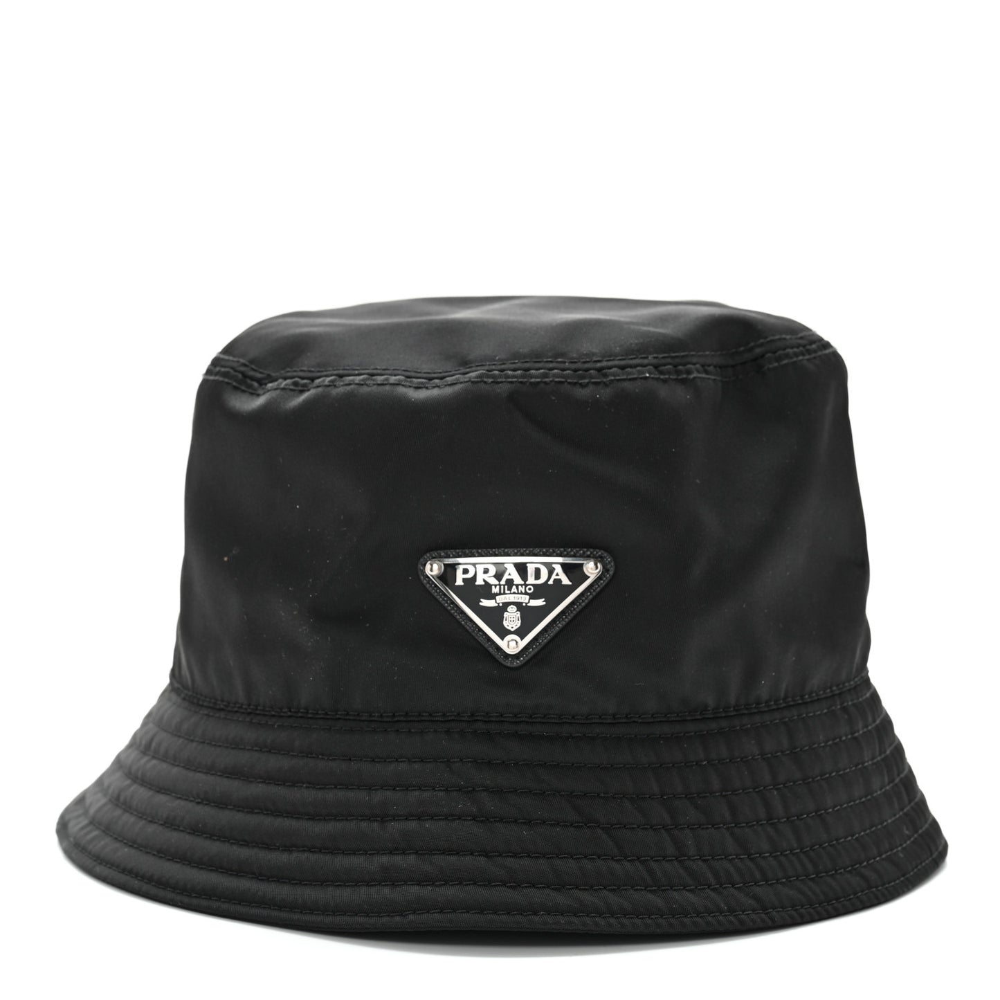 Re-Nylon Metal Triangle Logo Mens Bucket Hat S Black