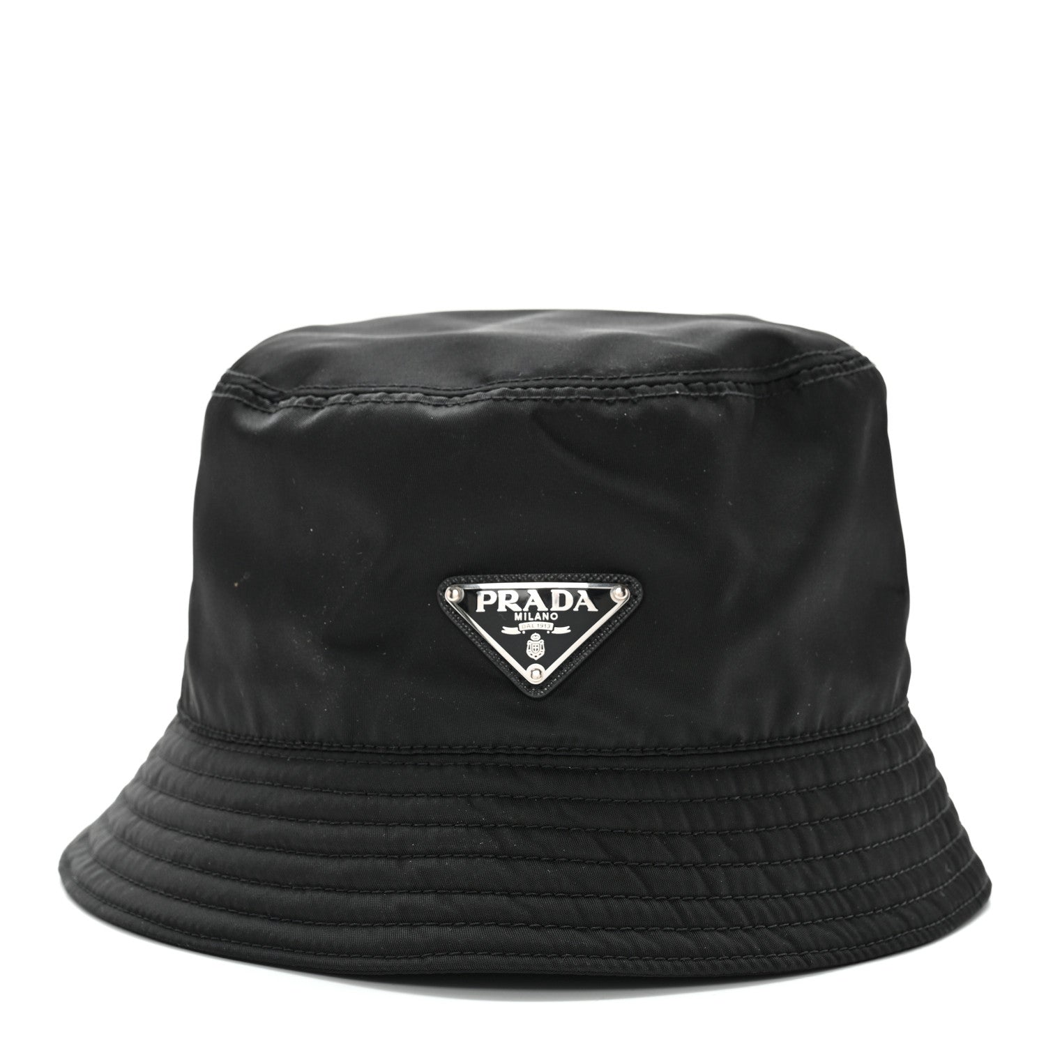 Prada Re-Nylon Metal Triangle Logo Mens Bucket Hat S Black 3 of 10