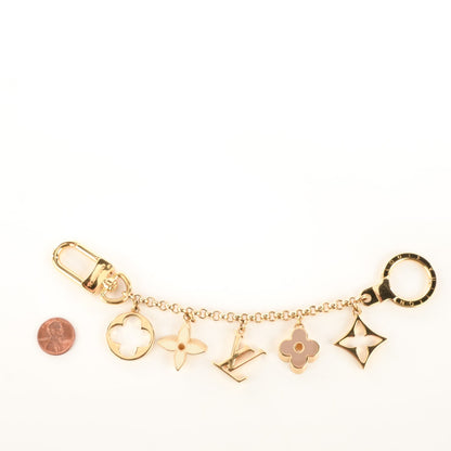 Louis Vuitton Brass Enamel Fleur De Monogram Bag Charm Chain Gold 2 of 6