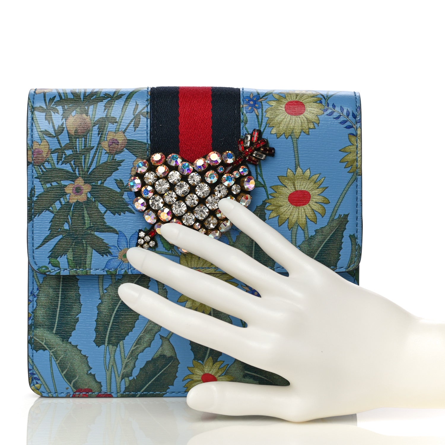 Gucci Calfskin Web New Flora Crystal Heart Totem Azure 2 of 11