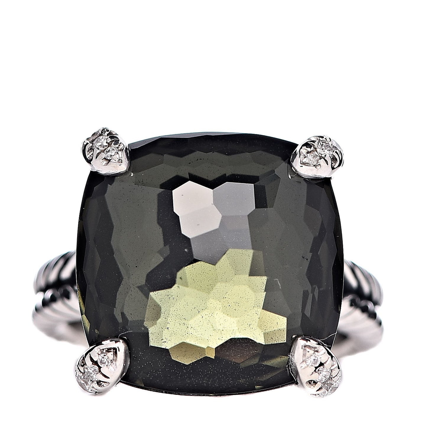 Sterling Silver Diamond Green Orchid 14mm Chatelaine Ring 48 4.5