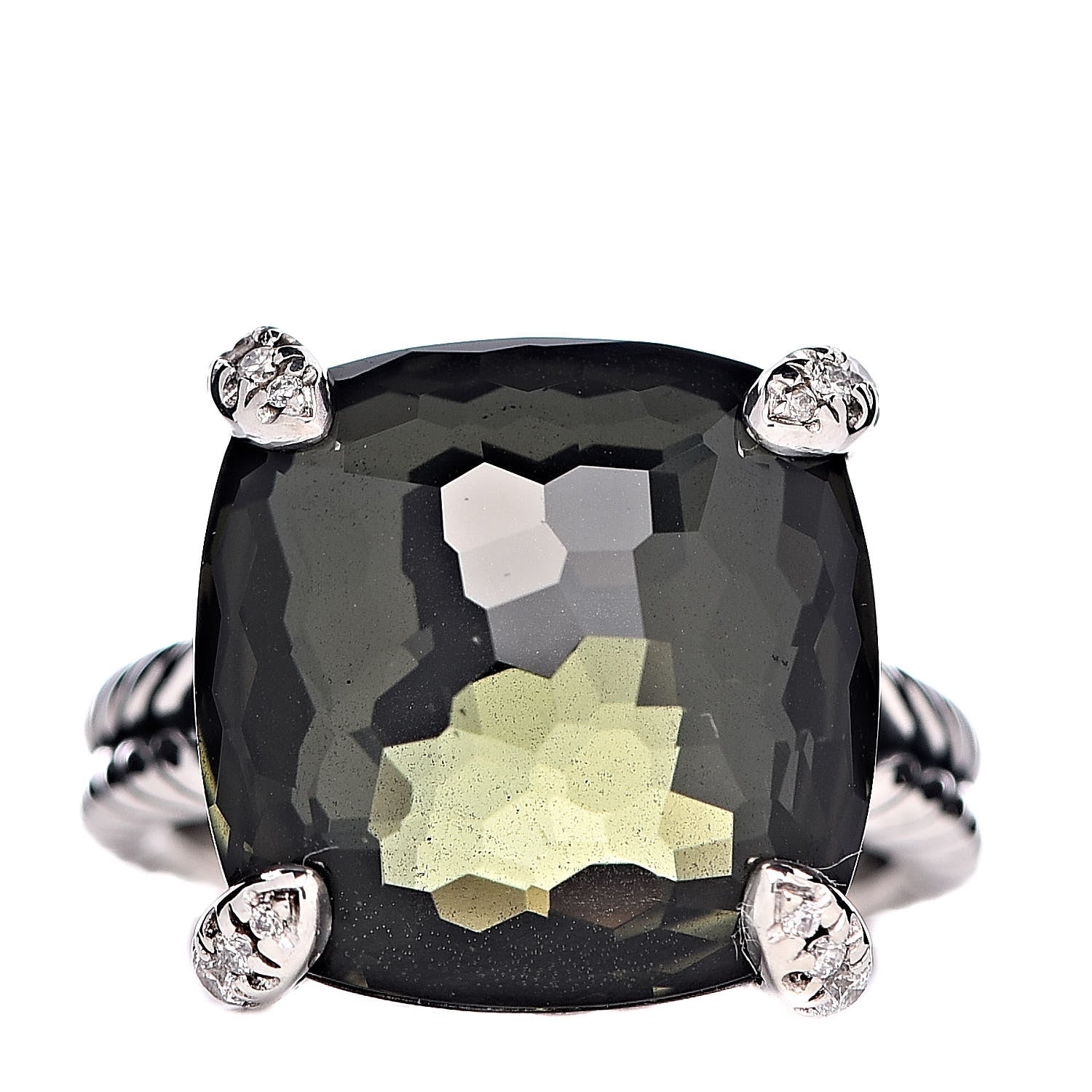 David Yurman Sterling Silver Diamond Green Orchid 14mm Chatelaine Ring 48 4.5 1 of 5